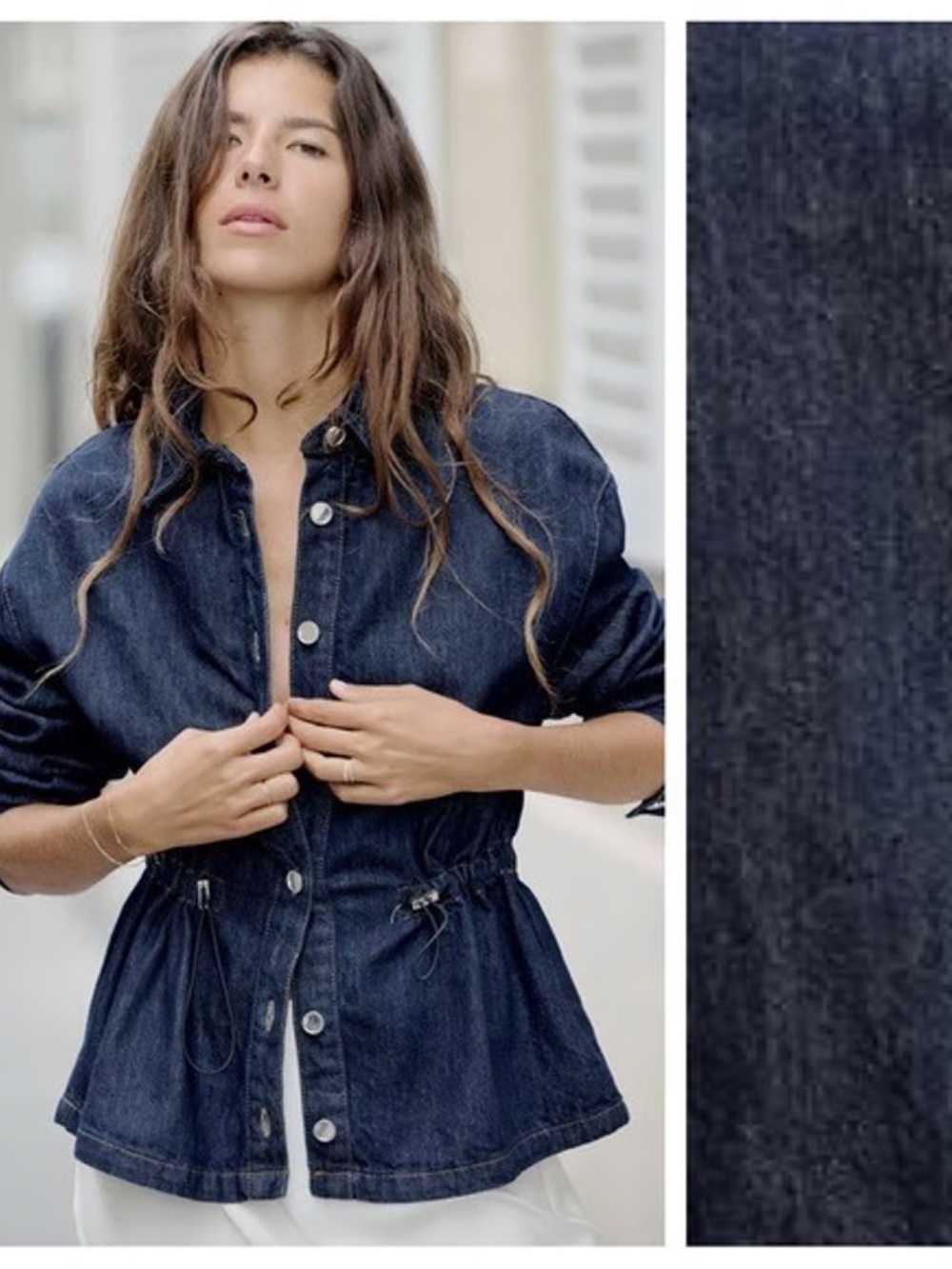 Zara Dark Indigo Denim Jacket with Drawstring Waist